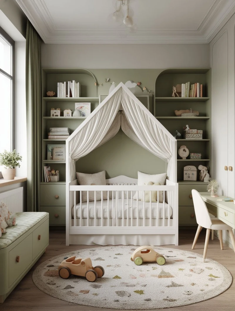комната для ребенка в оливковом цвете