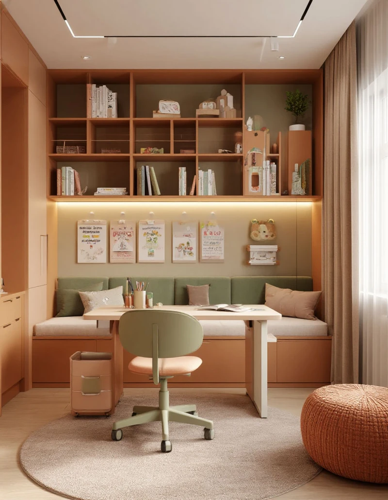 дизайн детской в персиковом оттенке