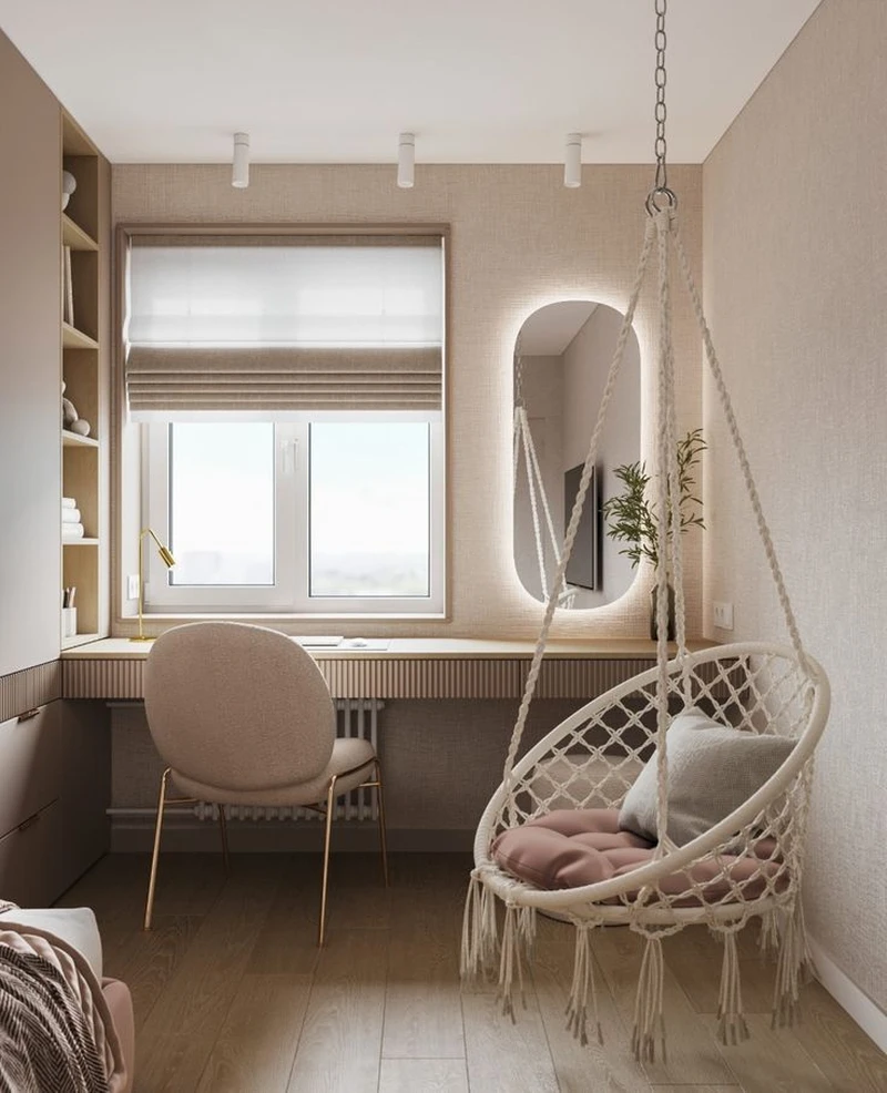 дизайн комнаты для ребенка с подвесным креслом