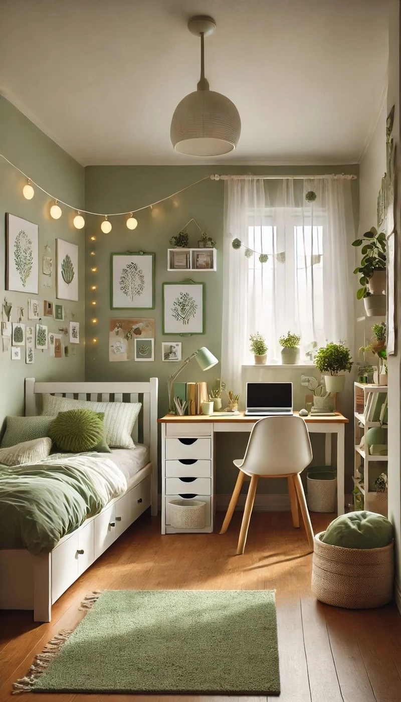 комната для девочки в зеленом оттенке