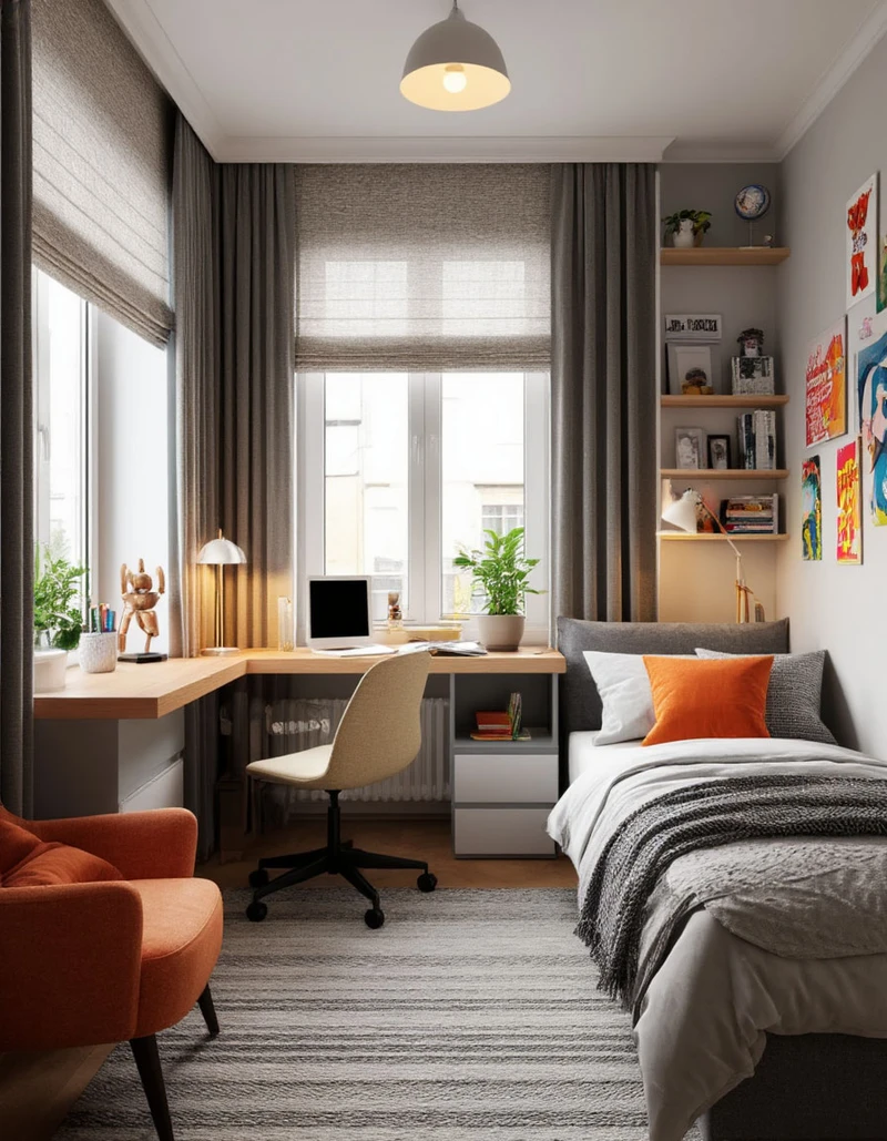 детская в серо-оранжевых цветах