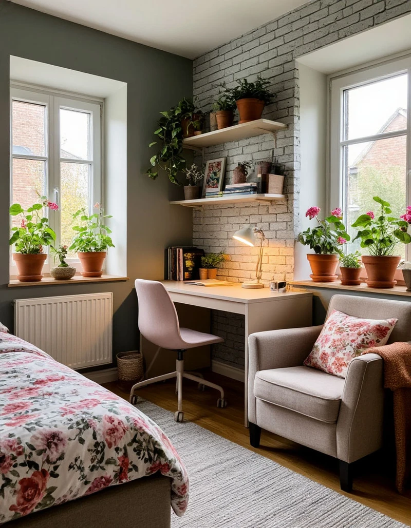 детская комнаты с кирпичной стеной