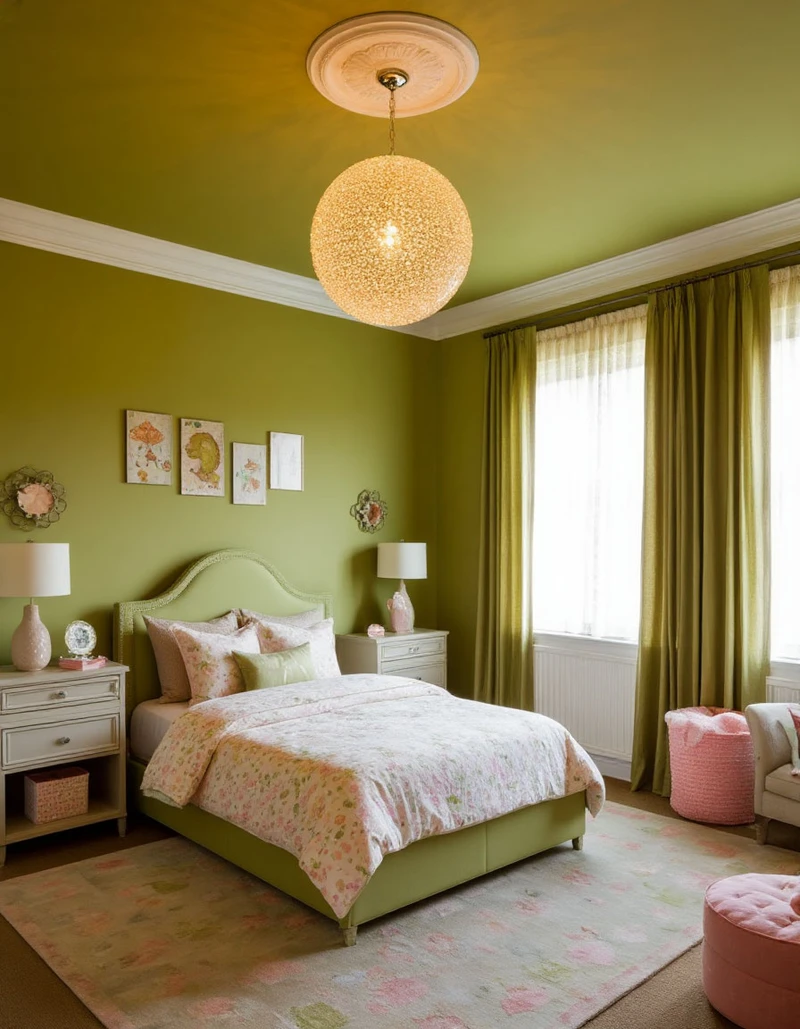 комната для девочки в зеленом цвете