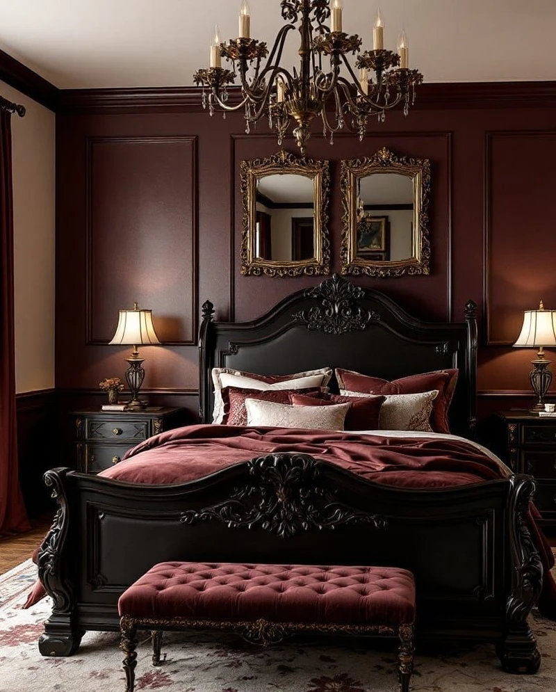 спальня в темных тонах