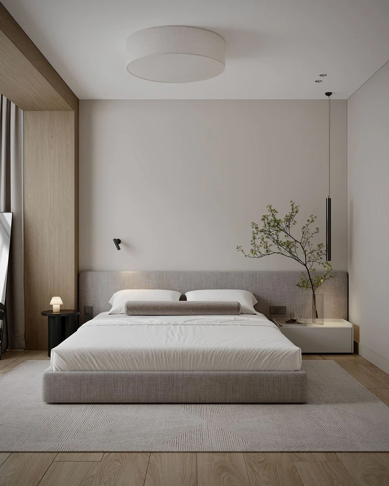 спальня в светлых оттенках в минималистичном стиле