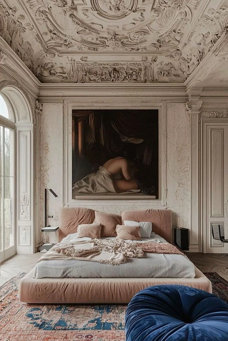 светлая спальня с розовой кроватью