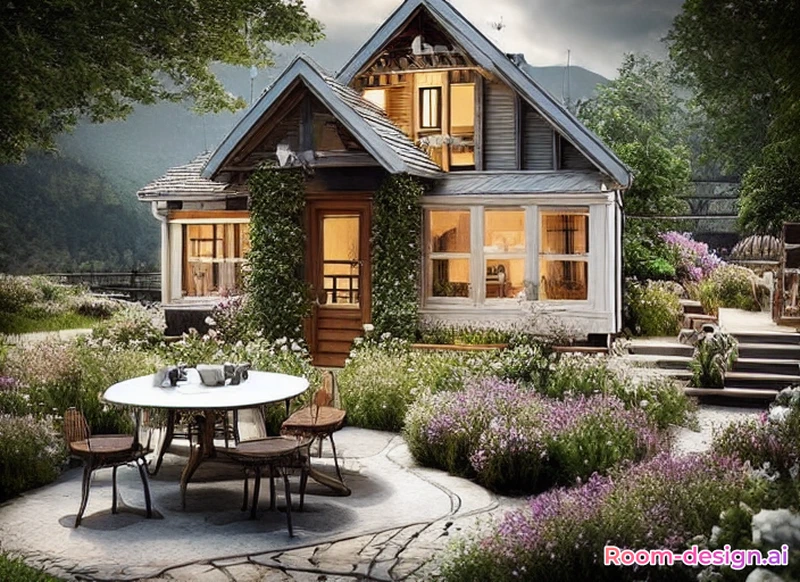 генерация участка со светлым домом и зоной отдыха