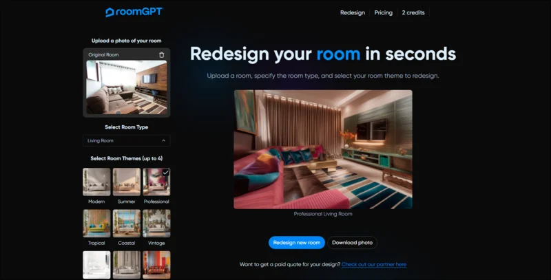 Интерфейс RoomGPT