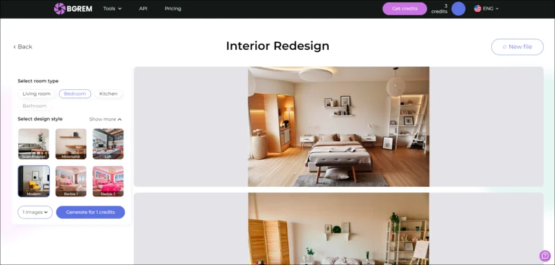 Интерфейс BGREM AI Interior Design Planner