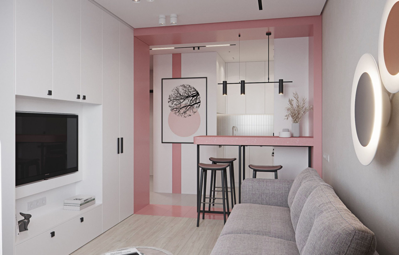 Интерьер в бело-розовых тонах