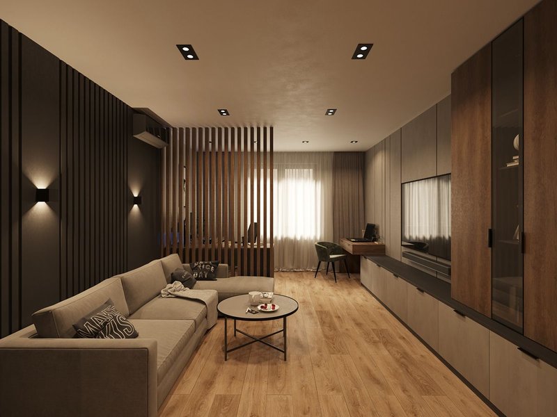 Гостиная в тёмных тонах